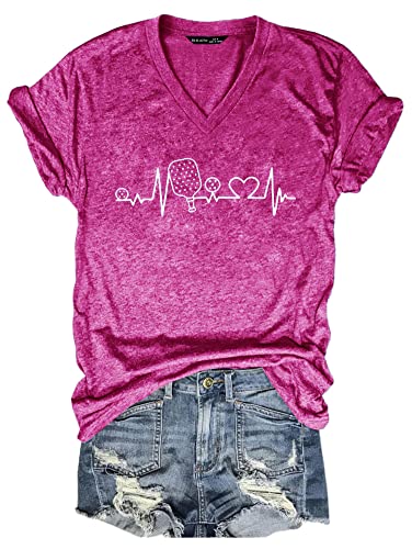 Women's Pickleball Heartbeat Graphic Print Summer Casual Shirt