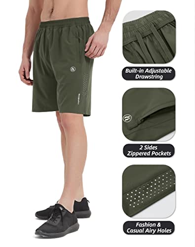 Men's Athletic Pickleball Shorts - Comfortable, Lightweight, Army Green