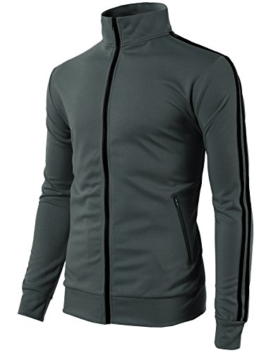 Men's Charcoal Striped Warm-Up Track Top Size M/L
