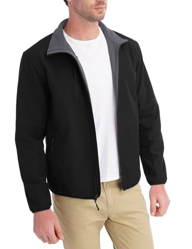 Men's Insulated Lightweight Fleece Windbreaker Jacket (Black, Large)