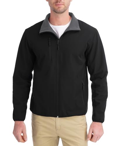 Men's Insulated Lightweight Fleece Windbreaker Jacket (Black, Large)