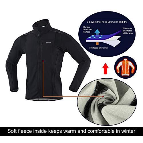 ARSUXEO Winter Softshell Cycling Jacket - Black XL