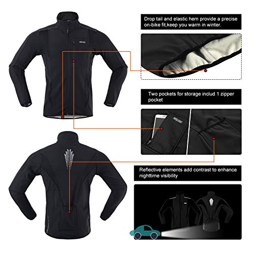 ARSUXEO Winter Softshell Cycling Jacket - Black XL
