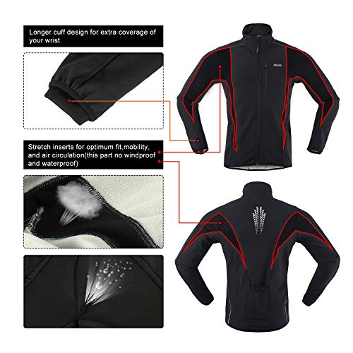 ARSUXEO Winter Softshell Cycling Jacket - Black XL