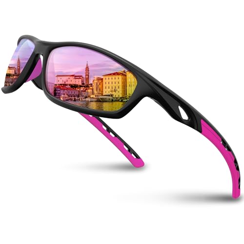 RIVBOS Women's Polarized Pickleball Sunglasses in Black & Pink