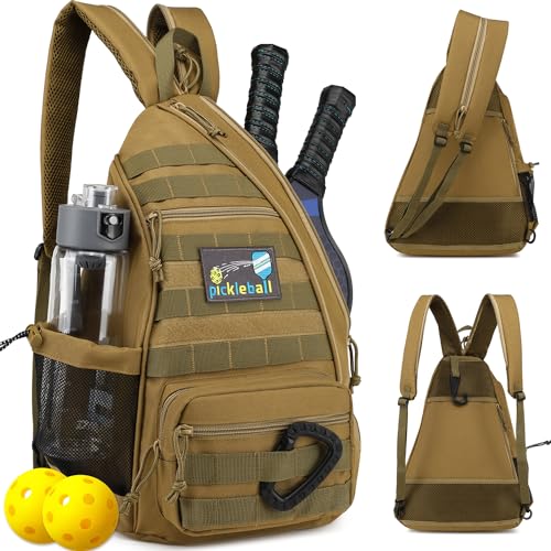 Brown Pickleball Backpack with Adjustable Sling Bag