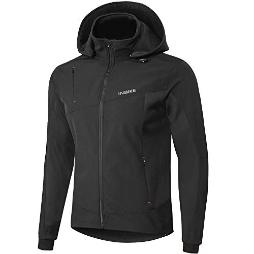 INBIKE Men's Black Soft Shell Windproof Jacket with Hood