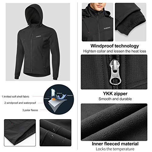 INBIKE Men's Black Soft Shell Windproof Jacket with Hood