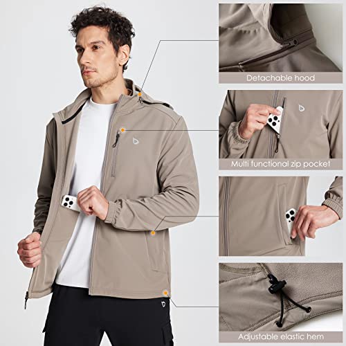 Men's Fleece-Lined Softshell Jacket with Removable Hood, XL