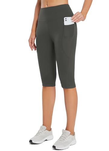Gray High Waisted Capri Leggings with Pockets