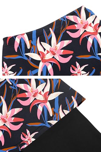 Women's High Waisted Skirted Leggings, Blue Pink Floral