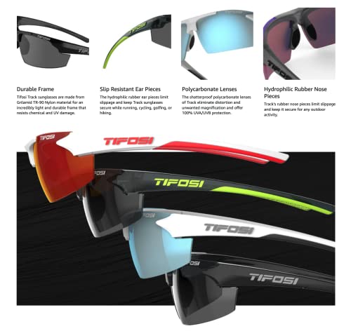 Tifosi Optics Track Sunglasses: White/Black, Smoke Bright Blue
