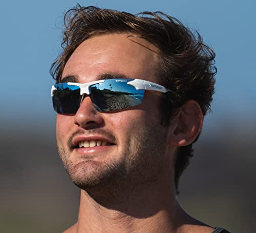 Tifosi Optics Track Sunglasses: White/Black, Smoke Bright Blue