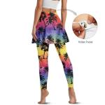 WHUVUMFY Women Tennis Skirted Leggings with Pockets Breathable Coconut Trees Athletic Skirt with Leggings Tummy Control Pickleball Clothing