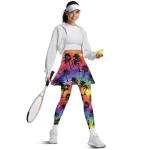 WHUVUMFY Women Tennis Skirted Leggings with Pockets Breathable Coconut Trees Athletic Skirt with Leggings Tummy Control Pickleball Clothing