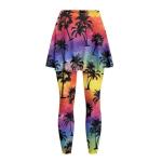 WHUVUMFY Women Tennis Skirted Leggings with Pockets Breathable Coconut Trees Athletic Skirt with Leggings Tummy Control Pickleball Clothing