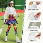 WHUVUMFY Women Tennis Skirted Leggings with Pockets Breathable Coconut Trees Athletic Skirt with Leggings Tummy Control Pickleball Clothing