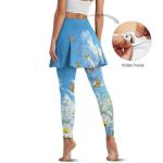 YEXIATODO Blue Sky Tennis Skirted Leggings with Pockets for Women Active Skort Athletic Ruffle Pleated Golf Pickleball with Skirt Seamless Butt Lifting for Athletics Workout Racing Dancing XS