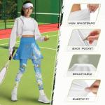 YEXIATODO Blue Sky Tennis Skirted Leggings with Pockets for Women Active Skort Athletic Ruffle Pleated Golf Pickleball with Skirt Seamless Butt Lifting for Athletics Workout Racing Dancing XS