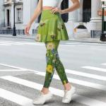 Bee Print Skirted Leggings with Pockets for Women