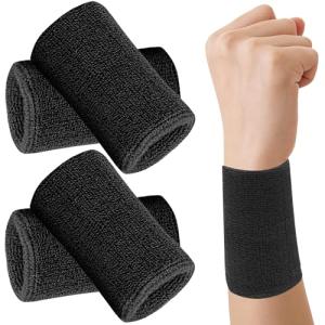 Absorbent 6-Inch Athletic Sweatbands - Black (4 Pack)