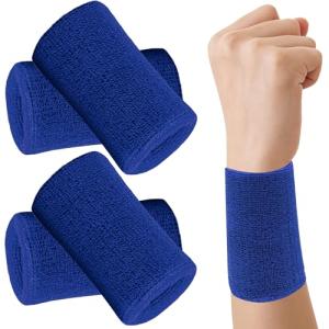 Blue Athletic Wrist Sweatbands - 4 Pack