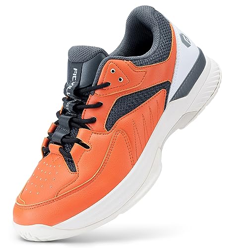 FitVille Men's Wide Court Shoes for Pickleball (Orange, 10.5)