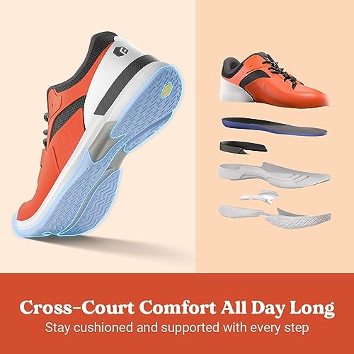 FitVille Men's Wide Court Shoes for Pickleball (Orange, 10.5)