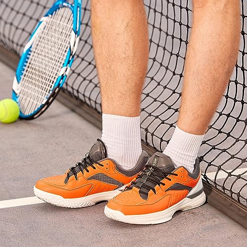 FitVille Men's Wide Court Shoes for Pickleball (Orange, 10.5)