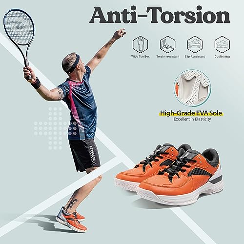 FitVille Men's Wide Court Shoes for Pickleball (Orange, 10.5)