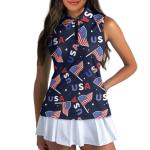 USA Flag Print Sleeveless Women's Pickleball Polo