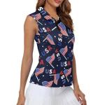 USA Flag Print Sleeveless Women's Pickleball Polo