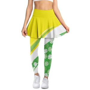 FUSURIRE Yellow Green Women's Pickleball Skirt Leggings