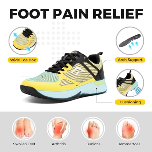 Men's Arch Support Pickleball Sneakers in Yellow/Black