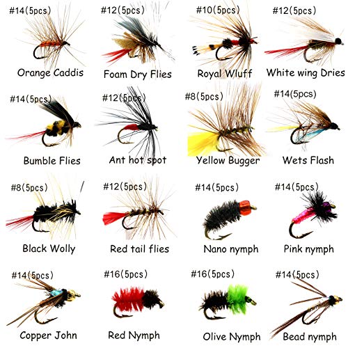 100-Piece Fly Fishing Flies Assortment for Trout Steelhead