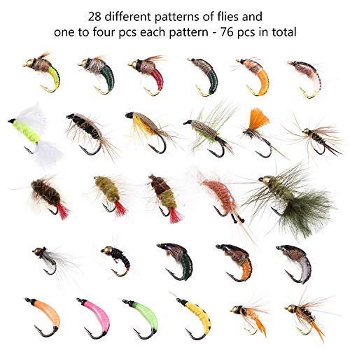 BASSDASH Fly Fishing Flies Assortment Kit with Fly Box