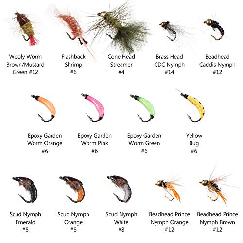 BASSDASH Fly Fishing Flies Assortment Kit with Fly Box