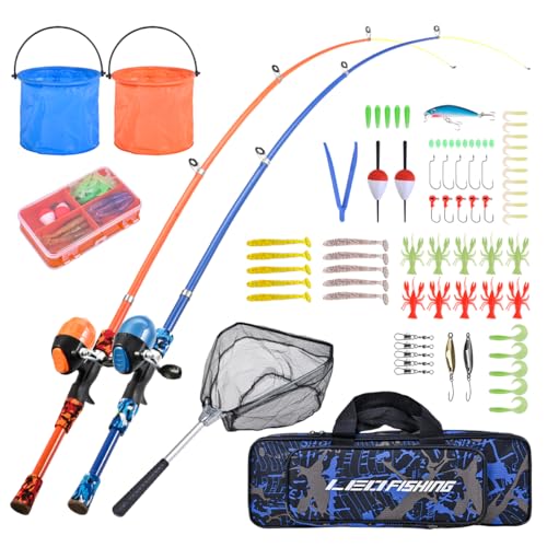 Kids Telescopic Fishing Rod Set - 2Pack, Reel, Net