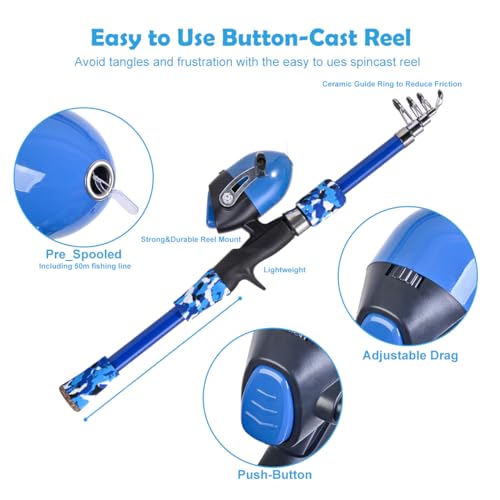 Kids Telescopic Fishing Rod Set - 2Pack, Reel, Net