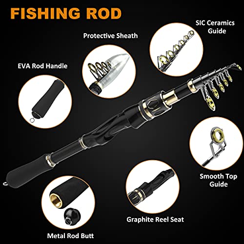 PLUSINNO Telescopic Fishing Rod Reel Combo, Carbon Fiber