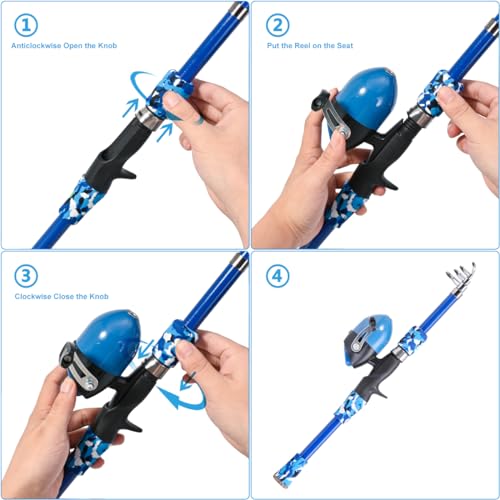 Kids Telescopic Fishing Rod Set - 2Pack, Reel, Net