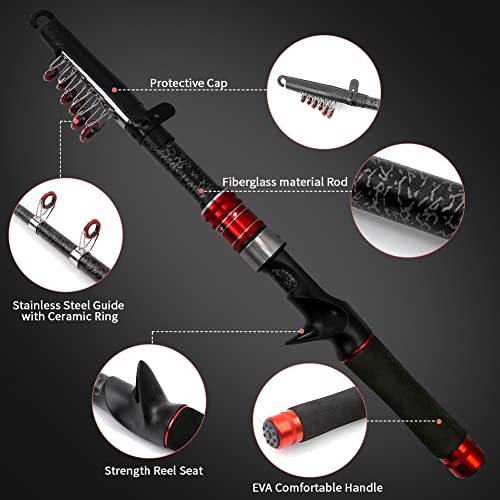 Telescopic Carbon Fiber Fishing Rod with Baitcasting Reel