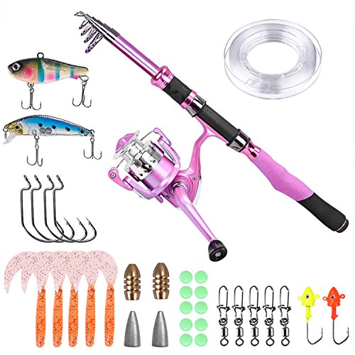 Pink Telescopic Fishing Rod and Reel Set for Women