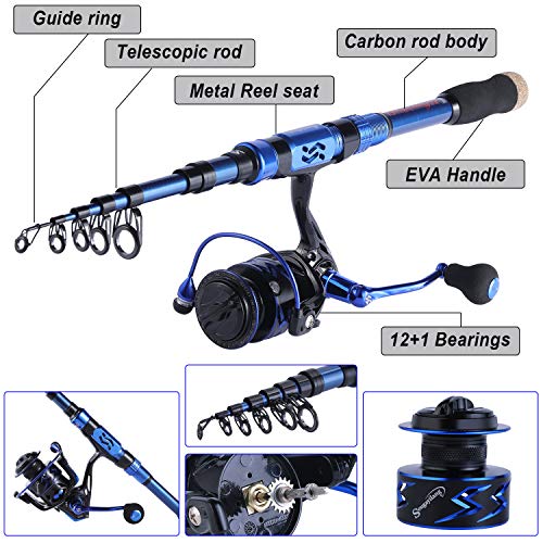 Portable Sougayilang Spinning Rod Reel Combos, 12+1 Ultra Smooth