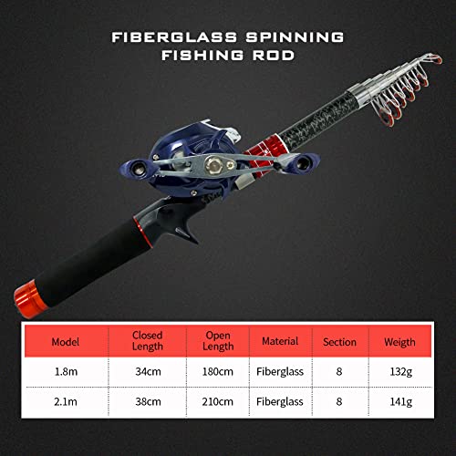 Telescopic Carbon Fiber Fishing Rod with Baitcasting Reel