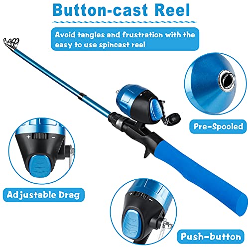 PLUSINNO Kids Fishing Combo: Telescopic Rod, Reel, Line