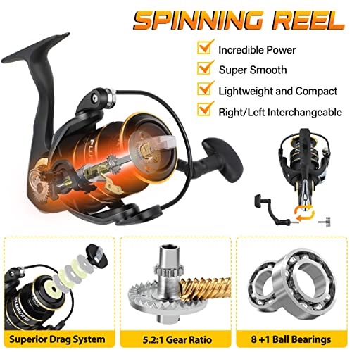 PLUSINNO Carbon Fiber Fishing Rod and Reel Combo