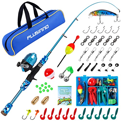 PLUSINNO Kids Telescopic Fishing Rod Combo, Blue, 150CM