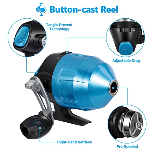 PLUSINNO Kids Telescopic Fishing Rod Combo, Blue, 150CM