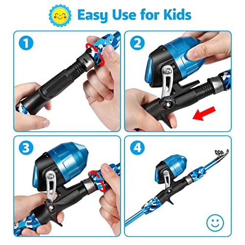 PLUSINNO Kids Telescopic Fishing Rod Combo, Blue, 150CM